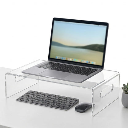 Oqqlin 2 Pcs Acrylic Monitor Stand, Clear Laptop Stand with Handle Monitor Riser Desk Accessories for Office, School, Home