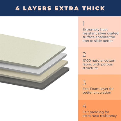 Ironing Board Cover and Pad Extra Thick Heavy Duty Padded 4 Layers, Non Stick