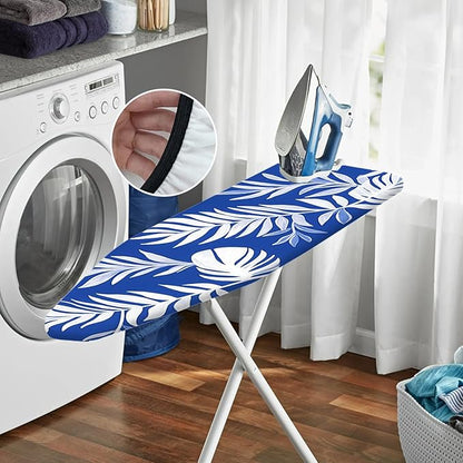 Nuxovilar Blue Background with White Tropical Leaves Ironing Board Cover