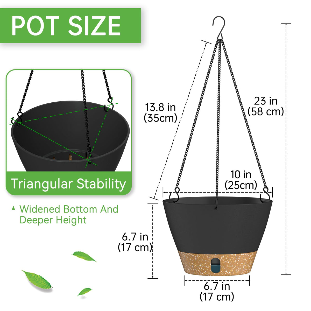 ZMTECH 2 Pack 10 Inch Hanging Planters for Indoor Plants, Modern Gray Hanging Planter with Visible Water Level Window & Metal Chain, Decorative Plant Hanger Indoor for Spring Balcony Decor