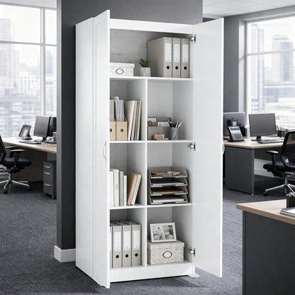 DUMOS Tall Storage Cabinet with Doors & Shelves, Large Capacity Organizer, Wooden Bedroom Storage Unit Suitable for Dining Room, Office and Study Rooms, White