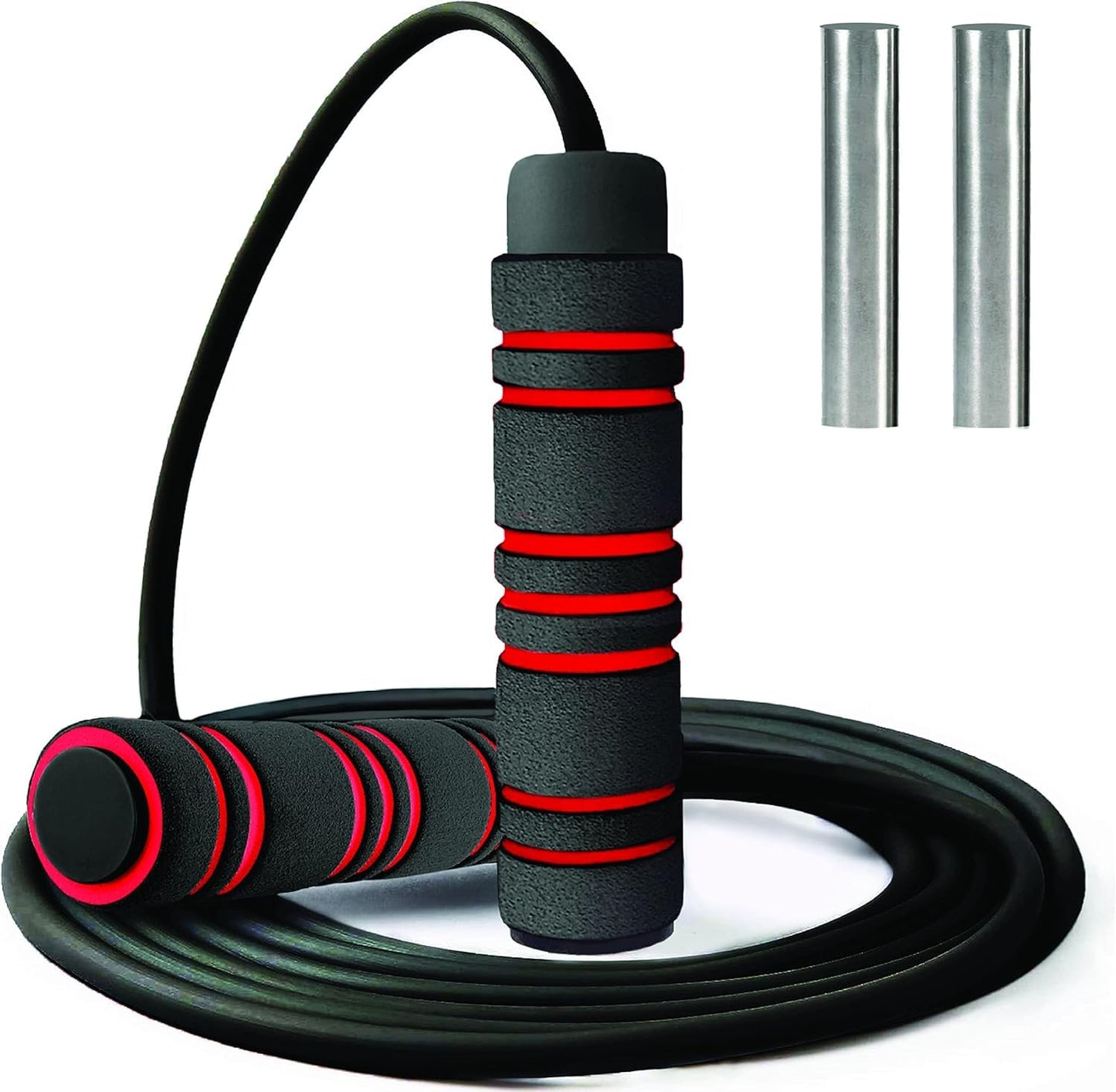 Weighted Jump Rope Workout (1LB) - Tangle-Free Ball Bearing Speed Skipping Rope for MMA Boxing Weight-loss Crossfit Fitness Home Exercise - Adjustable Rope Foam Handles for Men Women Cardio Training