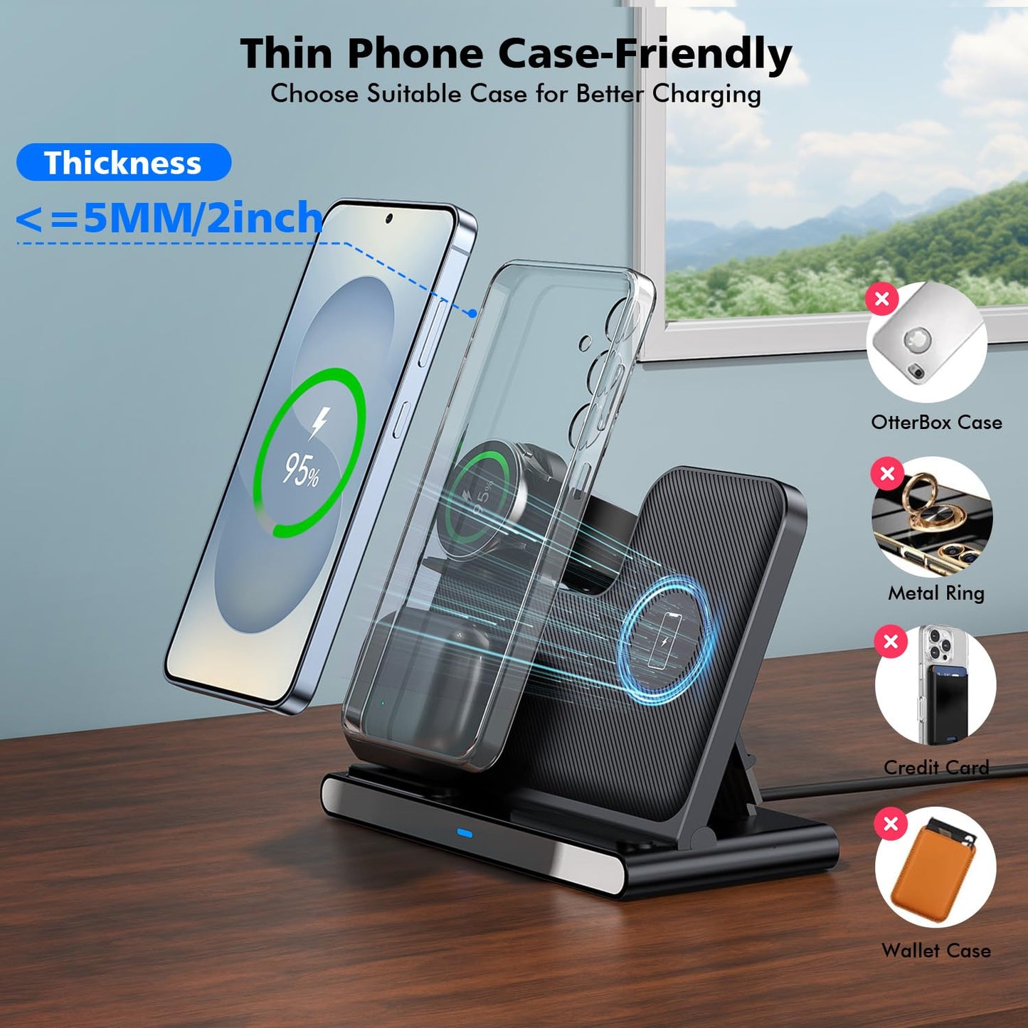 Samsung S25 Wireless Charger Station,3 in 1 Wireless Charger for Samsung Galaxy S25 Ultra/S24/S23/Z Fold/Flip 7/6/5,for Galaxy Watch 8/7/6/5/Pro,buds, Charging Station for iPhone 17/16/15 with Adapter