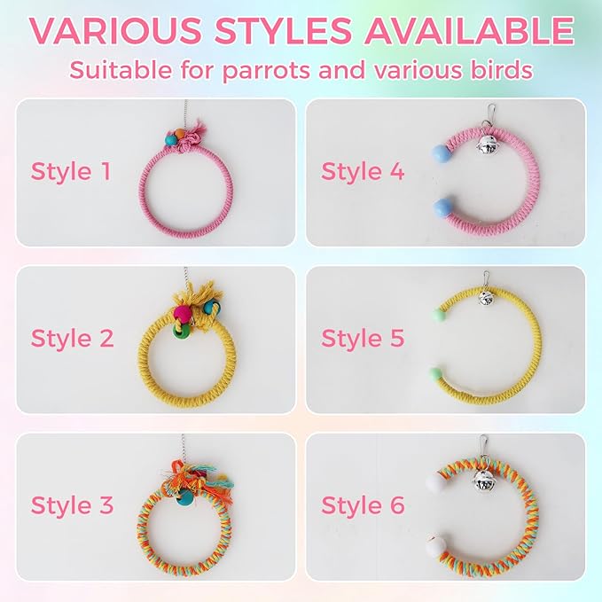 Colorful Circular Bird Swing,Bird Rope Chewing Toys Parrot Cage Bite Toys (Large Round Yellow)