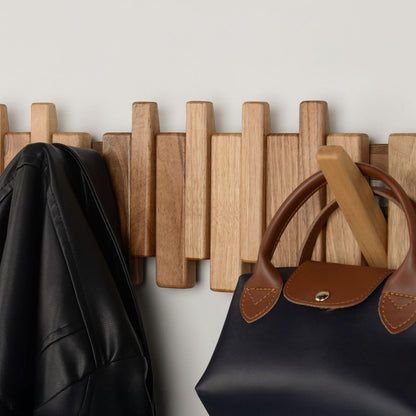 TEXAS BEST GIFT Solid Walnut Piano Key Coat Rack – 10-Hook Wall-Mounted Flip Hook Rack – Minimalist Wooden Hanger for Entryway, Bedroom, Office