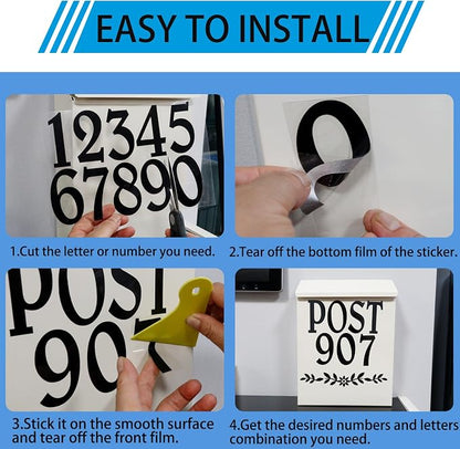132 Pcs 3" Mailbox Numbers Letters Stickers for Outside,Numbers Letters Decals with Flowers,Self Adhesive Waterproof House Mailbox Address Numbers Letters Vinyl for Door Sign Cars Home,Black