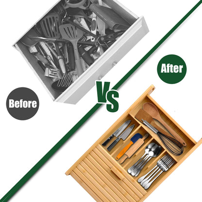 KozyKoala & Co. Bamboo Drawer Organizer with Sliding Lid - 5 Slot Kitchen Drawer Organizer & Utensil Holder - Wood Bamboo Cutlery Tray for Flatware & Multipurpose Storage for Home & Office