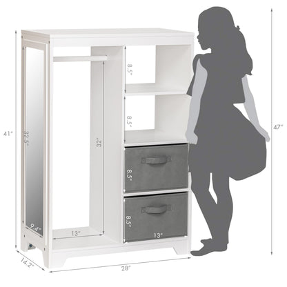 UTEX Kids Dress Up Storage with Full Length Mirror, Kids Armoire with 2 Storage Bins, Opening Hanging Costume Closet Wardrobe, Pretend Storage Closet Armoire Dresser