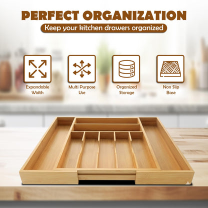 SUNNYRA Bamboo Kitchen Utensil Holder for Countertop, Large Wooden Utensil Organizer, Farmhouse Cooking Utensil Crock Storage for Spatulas Spoons