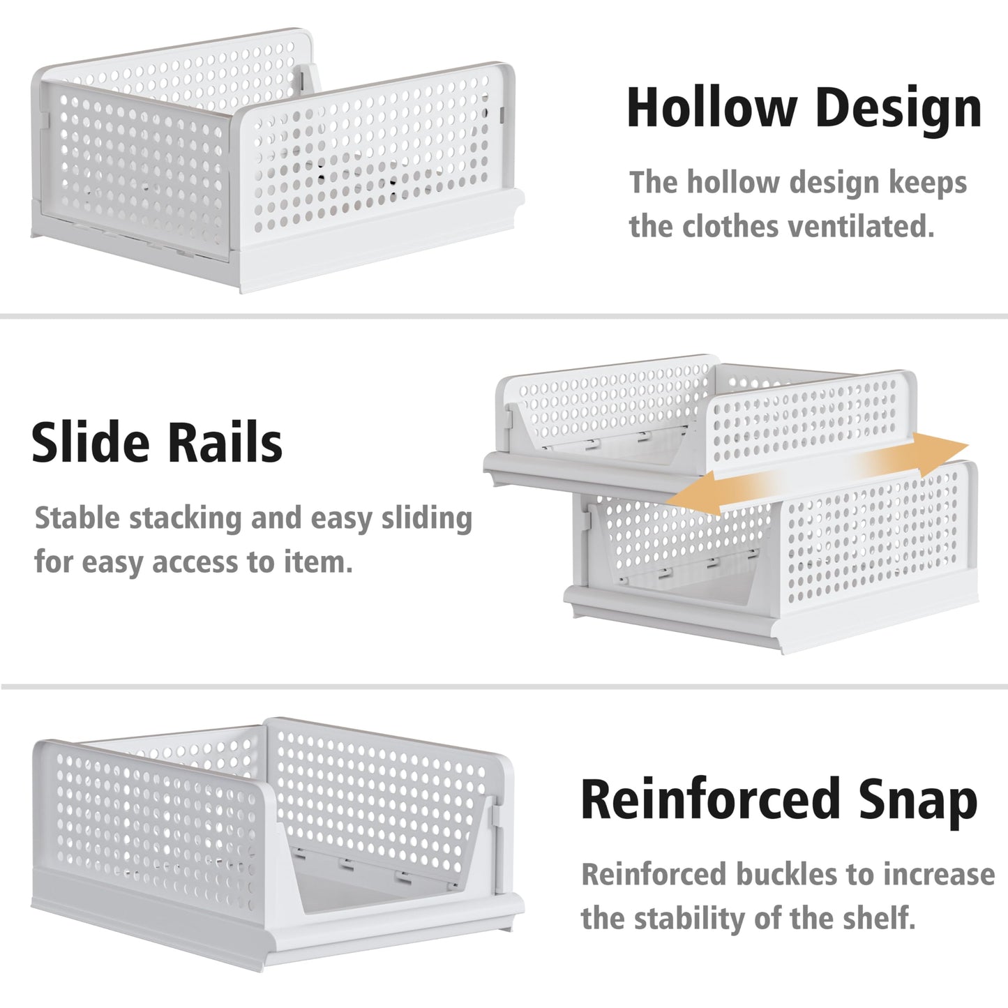 Proarea 4 Pack Stackable Plastic Storage Basket Closet Organizer Bin Foldable Clothes Organizer Storage Drawer Shelf Container for Living Room Bathroom Kitchen Office (2L+2S)