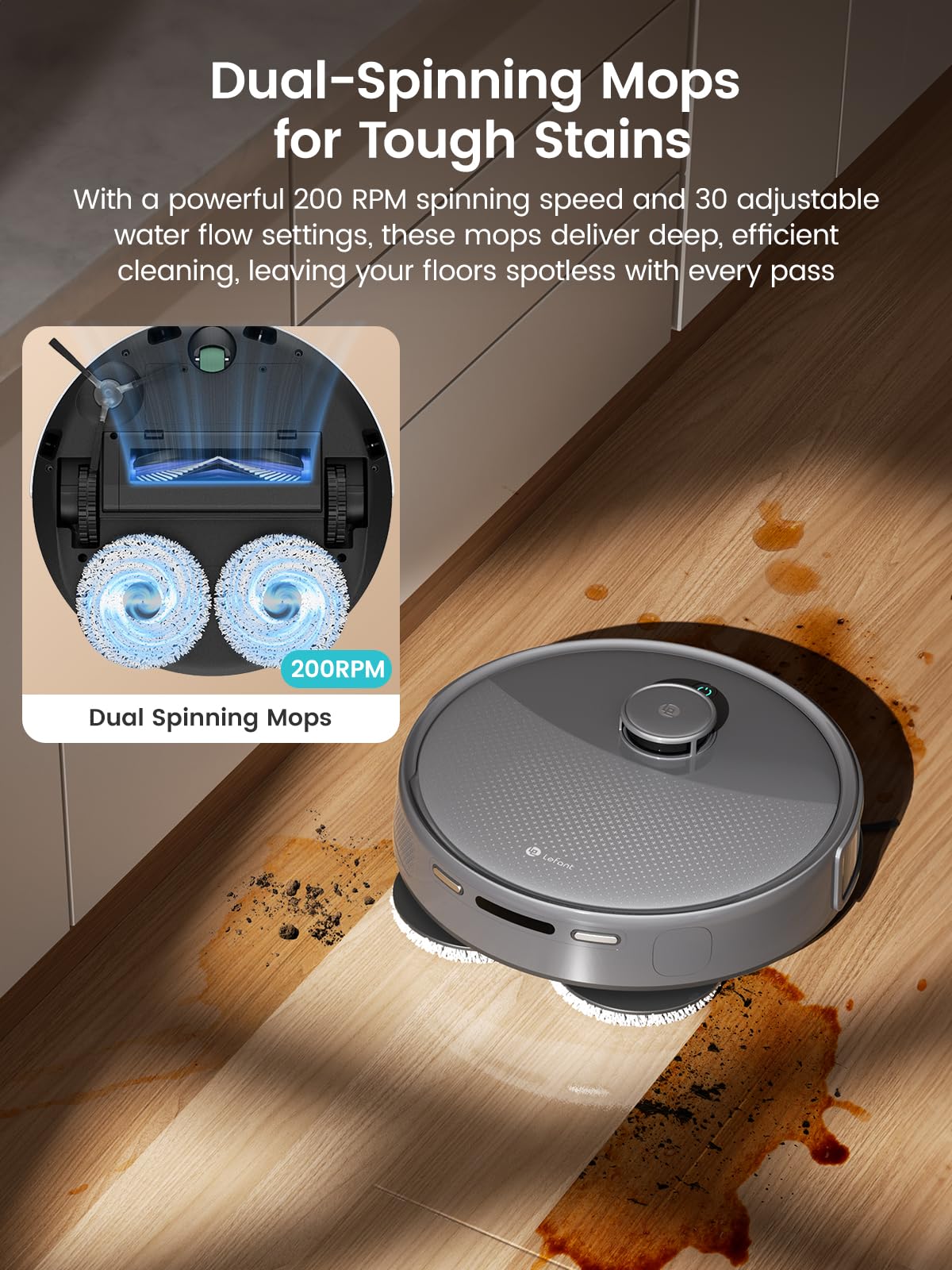 Lefant M210 Pro Robot Vacuum, Slim Quiet, 3 Adjustable Suction Levels, 6 Modes, Robot Vacuum Cleaner for Pet Hair, Hard Floors & Low Carpets, Self-Charging, WiFi/App/Alexa Control, Gray