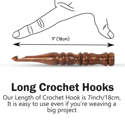 PIEWOOD - Wooden Crochet Hooks, Set of 7 Crochet Hooks Ergonomic Soft Grip Handle, Crochet Hooks for Crocheting Yarn, Knitting Gift for Her (Set of 7)