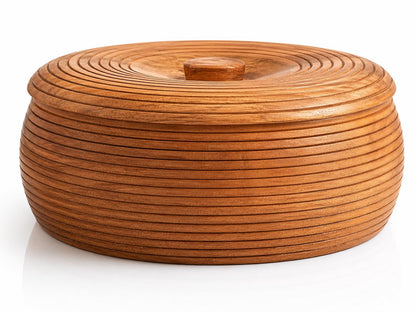 Handcrafted Wooden Mexican Tortilla Warmer Basket Indian Chapati Roti Bread Holder Box Pancake Keeper Serveware Hot Pot Casserole Dish With Lid Home Kitchen Dining Decor, Natural Brown, 9 x 3 Inches
