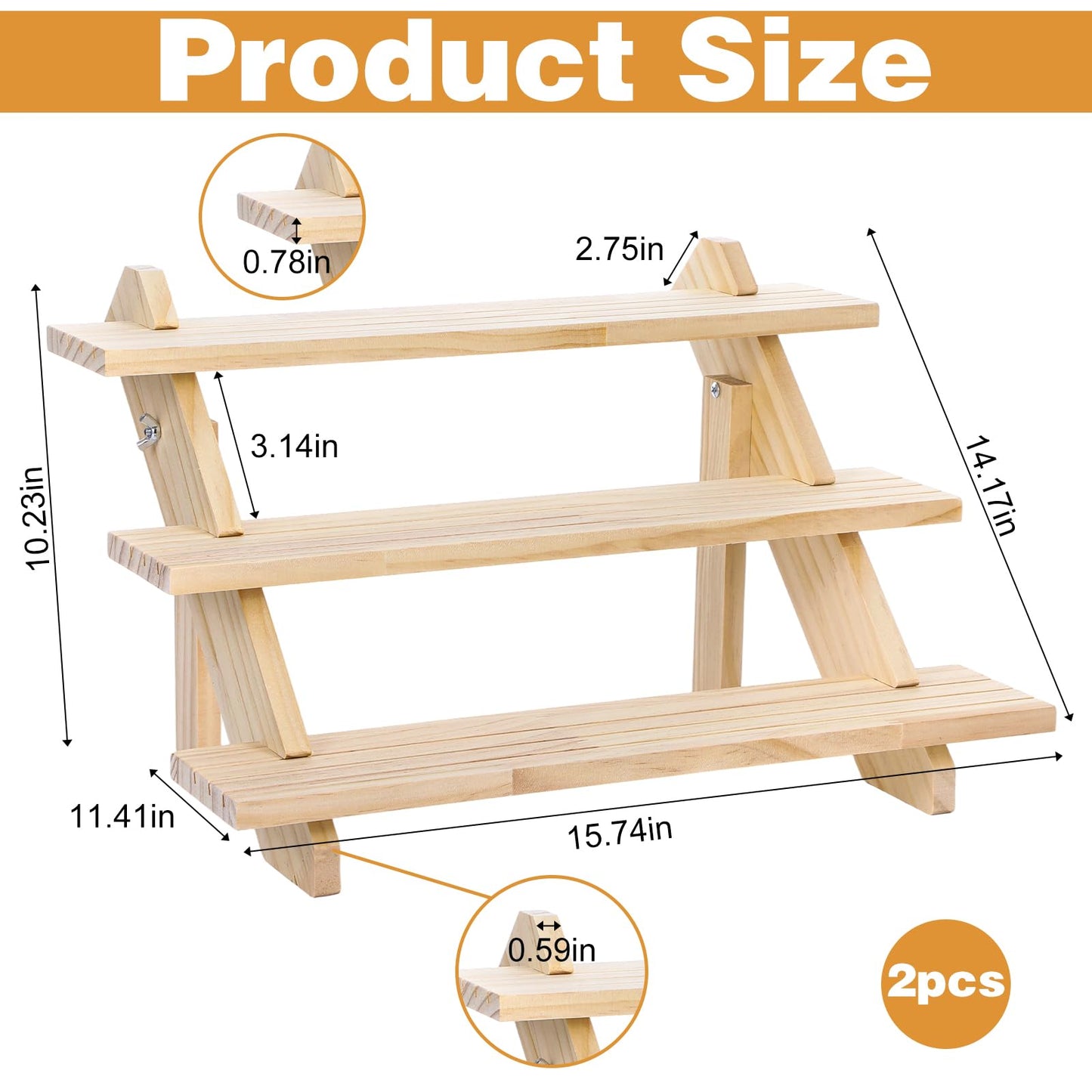 kuyeyzu 2 Pack 3 Tier Wooden Riser, Earring Display for Vendors - Solid Wood Tiered Stand with Groove for Jewelry Cards, Cupcakes, Party Desserts, Retail Booth & Farmers Market