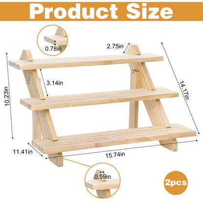 kuyeyzu 2 Pack 3 Tier Wooden Riser, Earring Display for Vendors - Solid Wood Tiered Stand with Groove for Jewelry Cards, Cupcakes, Party Desserts, Retail Booth & Farmers Market