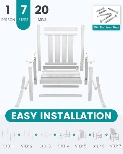 SERWALL Oversized Outdoor Rocking Chair Set of 2, HDPE Rocker for Adults, Patio Rocking Chairs for Porch, White