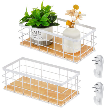 Funrous 2 Pcs Metal Small Wire Basket Wall Hanging Wire Basket Hang Small Bathroom Kitchen Storage Organizer Toilet Paper Mesh Storage Bin Shelf Rack with Base(White,11.42 x 5.12 x 3.94 Inches)
