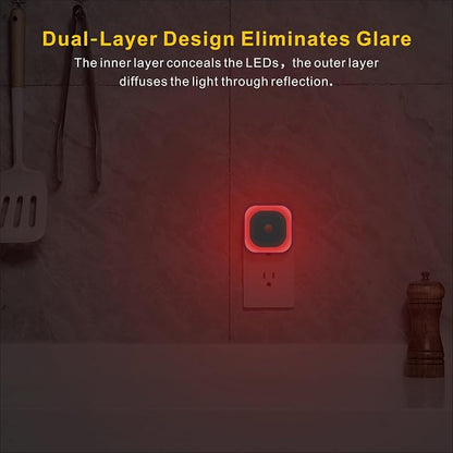 YUNLEX 2 Pack Plug in Red Night Light with Motion Sensor & Dusk to Dawn Sensor, Soft Glow, 0% Blue Light, Dimmable, Auto On/Off, 3 in 1 LED Lights for Bedroom, Kids, Bathroom, Hallway