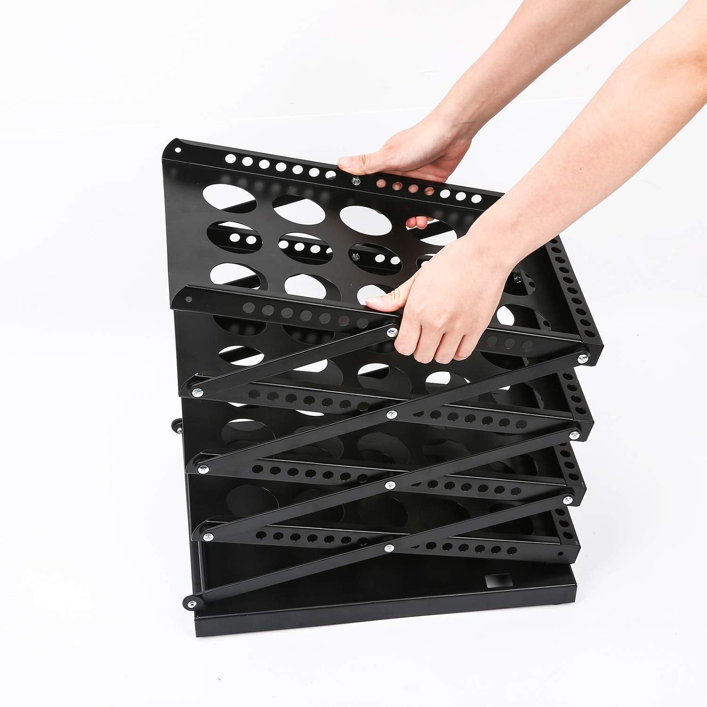 Polmart 4-Tier Brochure Literature Display Floor-Stand Rack with Adjustable Pockets. Portable Collapsible Design with Carry Bag for Trade Shows, Offices, Retail Stores (Black)