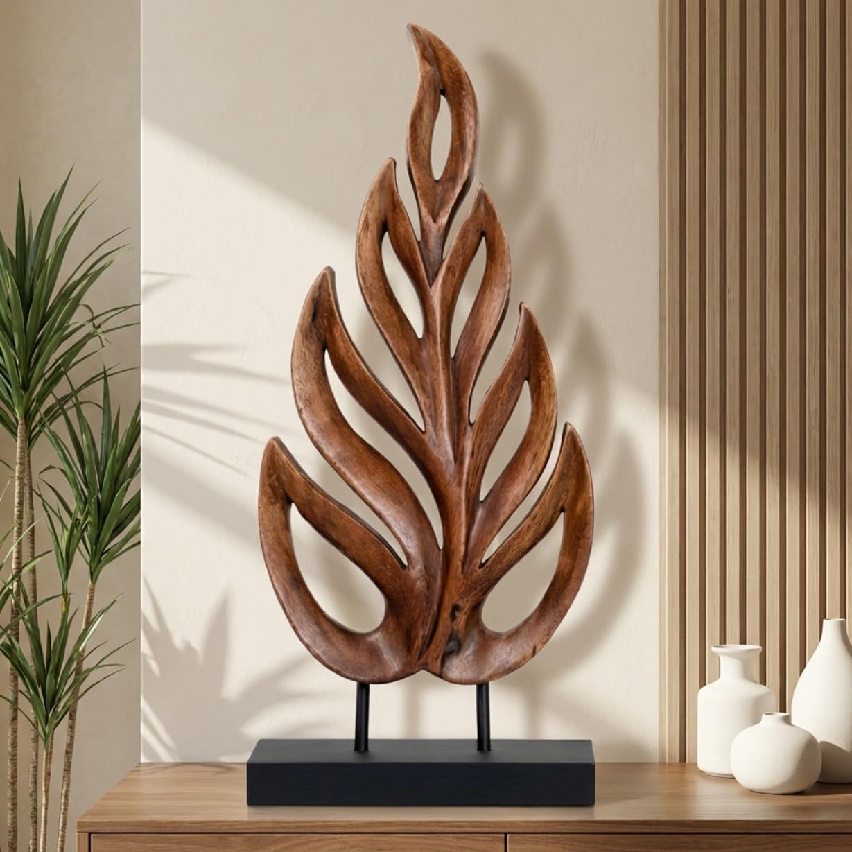 Decozen Wooden Leaf Sculpture - Hand Carved Solid Wood Coffee Table and Christmas Decor and Western Decor Accent for Living Room, Mantel, Bookshelf Décor, Christmas Decorations, Thanksgiving