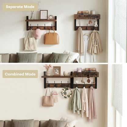 LIONUNCLE Coat Rack Wall Mount with Shelf & Mail Organizer,29 Inch Wall Shelf with 7 Coat Hooks and 4 Key Hooks for Entryway,Living Room,Bedroom,Offices(Rustic Brown)
