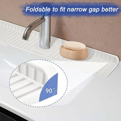Kitchen Sink Splash Guard, 20IN Longer Silicone Faucet Guard & Draining Mat