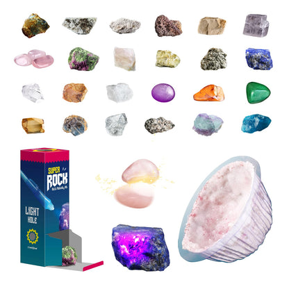 EDUMAN Super Rock Multi Activity Kit - 24 Genuine Rock Specimens, Geode Making & Crystal Growing STEM Science Toy for Kids Ages 8+ - Includes UV Light, Magnifying Glass & Darkroom Observation Box