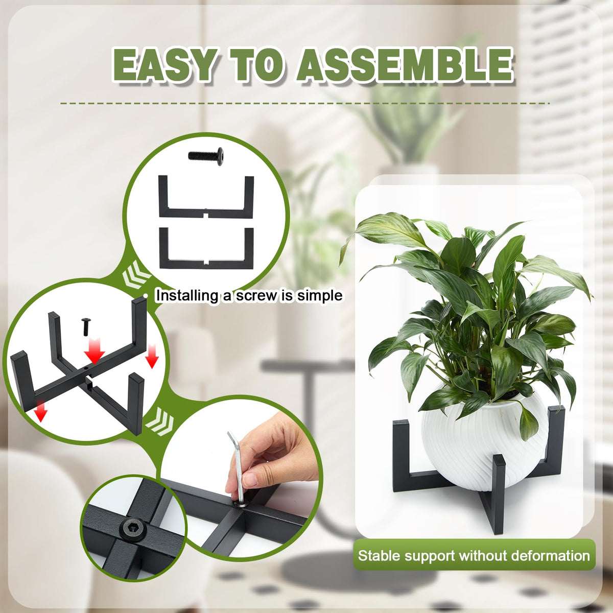 Phikrou Metal Plant Stands Indoor Outdoor, Heavy-Duty Short Black Plant Holder for 5-12 Inch Flower Pots - 1/2/3 Pack Low Stand for Balcony, Corner, Desk, Table Top (Plant Not Included)(3Pcs)