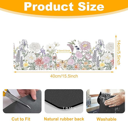 2 Pack Butterfly Floral Sink Splash Guard Faucet Mat Rose Lily Tulip Peony