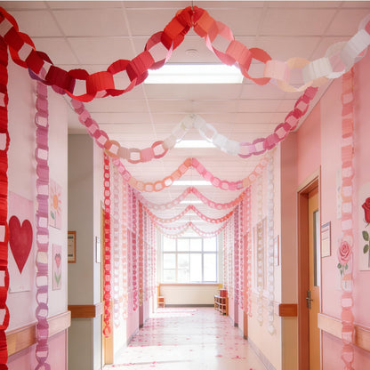 BOUBONI 600 Pieces Valentine's Day Paper Chains Paper Strips 1 x 7 Inch for Wedding Party Decorations DIY Crafts Favors (Pink & Red & White )
