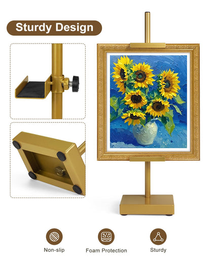 Victawks Adjustable Tabletop Easel Stand, Picture Easels for Display Up to 17" H, Gold Metal Picture Frame Holder Stand Table for Art, Photo (1 Pack)