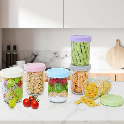Miuyhji Overnight Oats Containers with Lids, 6-Pack Glass Mason Jars 16 oz with Lids Wide Mouth, Reusable Food Storage Containers for Snack, Chia Pudding, Yogurt, Meal Prep, Salad