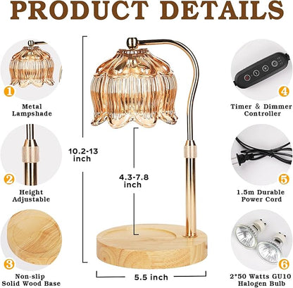 Funistree Flower Candle Warmer Lamp with Timer, Dimmable Candle Lamp Warmer, Christmas Birthday Gifts for Women Mom Her, Housewarming Home Decor, Lotus Wax Warmer for Yankee Candles - Warm Amber