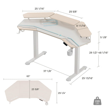 EUREKA ERGONOMIC Standing Desk,63" Electric Adjustable Height Computer Desk,Wing Shaped Music Studio Desk, LED Monitor Stands, Dual Motor&Slot, Maple