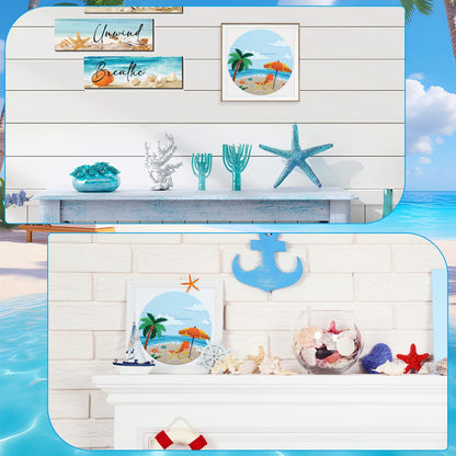 ElasignShopo Ocean Embroidery Kit for Beginners Adults, Easy Cross Stitch Kit Spring Summer Beach Ocean Pattern Embroidery Starter Kits with Wooden Hoop Needles Threads Display Stand and Instruction