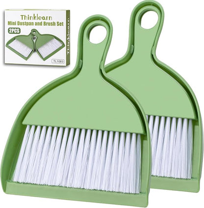 THINKLEARN 2PCS Small Broom and Dustpan Set, Mini Dust Pan and Brush, Hand Whisk