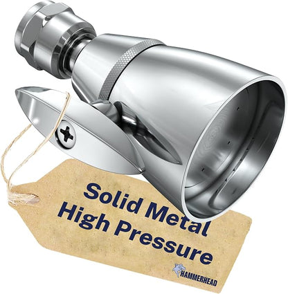 HammerHead Showers® Solid Metal 2 Inch High Pressure Shower Heads - CHROME – 2.5 GPM Shower Heads High Pressure - High Flow Shower Head with ADJUSTABLE SPRAY PATTERN - Fixed Shower Head
