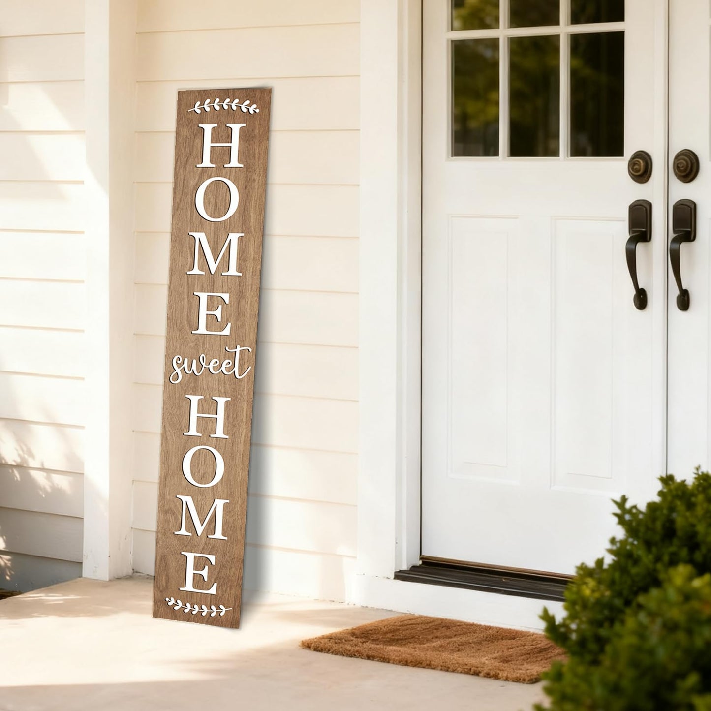 Home sweet home wooden porch sign Vertical hanging decorations Welcome sign front door standing Decorative sign 47x7.8Inch Plaques for Outside Yard Decor (Brown)