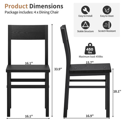 MECHYIN Dining Chairs Set of 4, Rustic Wood Dining Room Chairs with Thickened and Strengthened Metal Steel Frame & Slat Back, Modern Farmhouse Chair for Kitchen, Dining Room (4, Dark Black)
