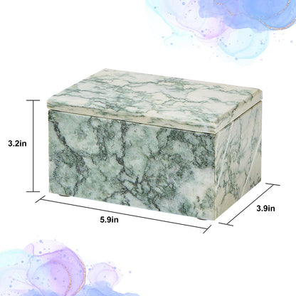 Sumlus Natural Marble Storage Box with Lid, Rectangular Stone Organizer Box for Jewelry, Cotton Swabs, Makeup, 5.9x3.9x3.1 Inch Luxury Home Decor Marble Keepsake Box