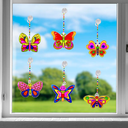 30 Sets Suncatcher Kit Butterfly Suncatchers Window Art Paint Sun Catcher DIY Craft Kits Butterfly Suncatcher Kit for Outdoor Spring Summer Decoration Home Activity Art Project Birthday Party Favors