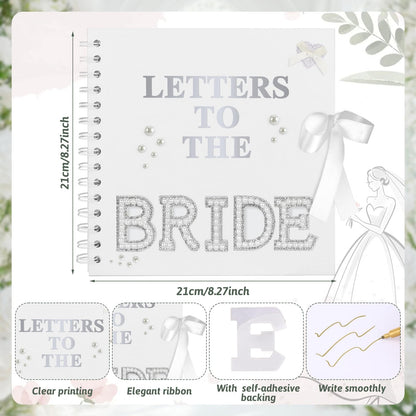 Draupnir 8 x 8 Inch Letters To The Bride Scrapbook Wedding Memory Book with Pearl Lace Wedding Metallic Letters Stickers Bows Pen Bridal DIY Blank Paper Scrapbook Photo Album Guest Book Sign
