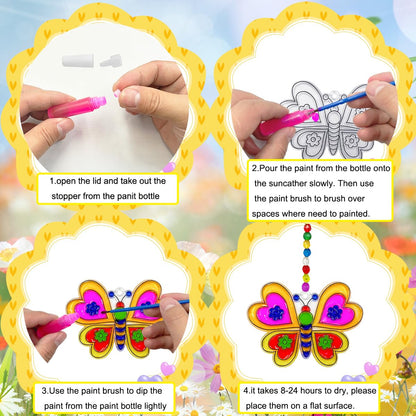 30 Sets Suncatcher Kit Butterfly Suncatchers Window Art Paint Sun Catcher DIY Craft Kits Butterfly Suncatcher Kit for Outdoor Spring Summer Decoration Home Activity Art Project Birthday Party Favors