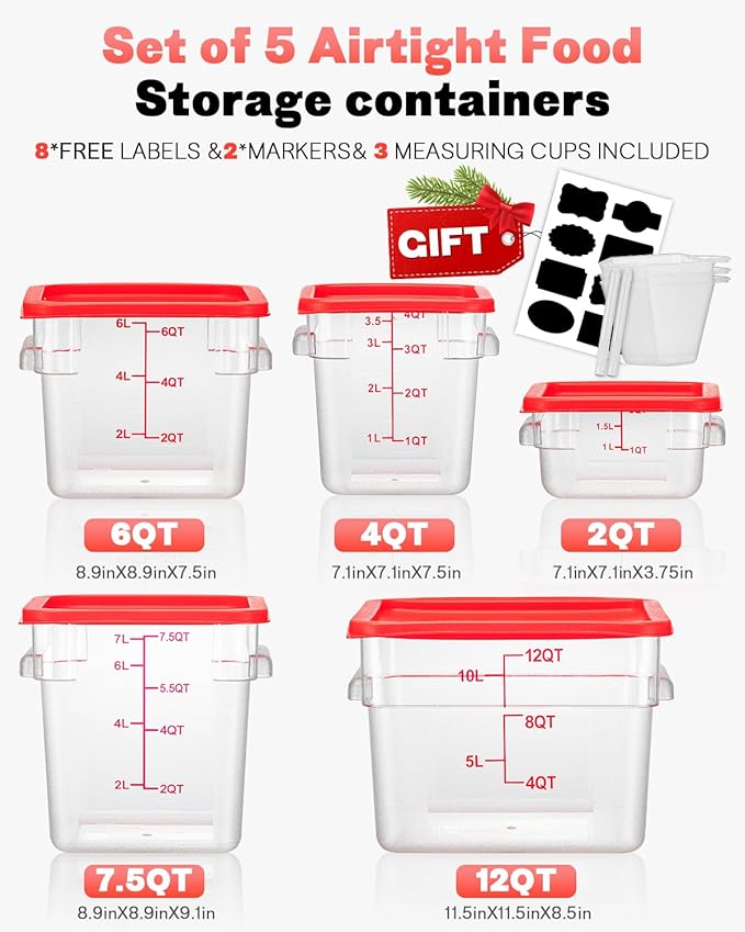 8QT NSF Food Storage Containers: 6PCS Clear Food Storage Containers