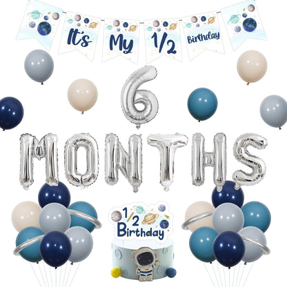 Half Way Around The Sun Birthday Decorations, Outer Space Theme It's My 1/2 Birthday Banner 1/2 Birthday Cake Topper 6 Month Balloons Kit for Astronaut Solar System Planet 1/2 Birthday Supplies