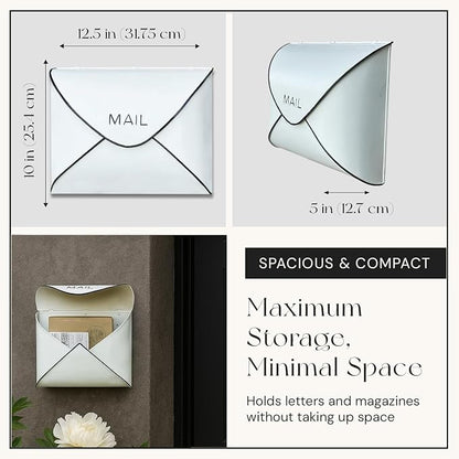 NACH Wall Mount Mailboxes for Outside, 12.5 x 5 x 10 inch White Wall Mailboxes for Outside, Waterproof Mailboxes for Outside - Envelope Mailbox Kit White