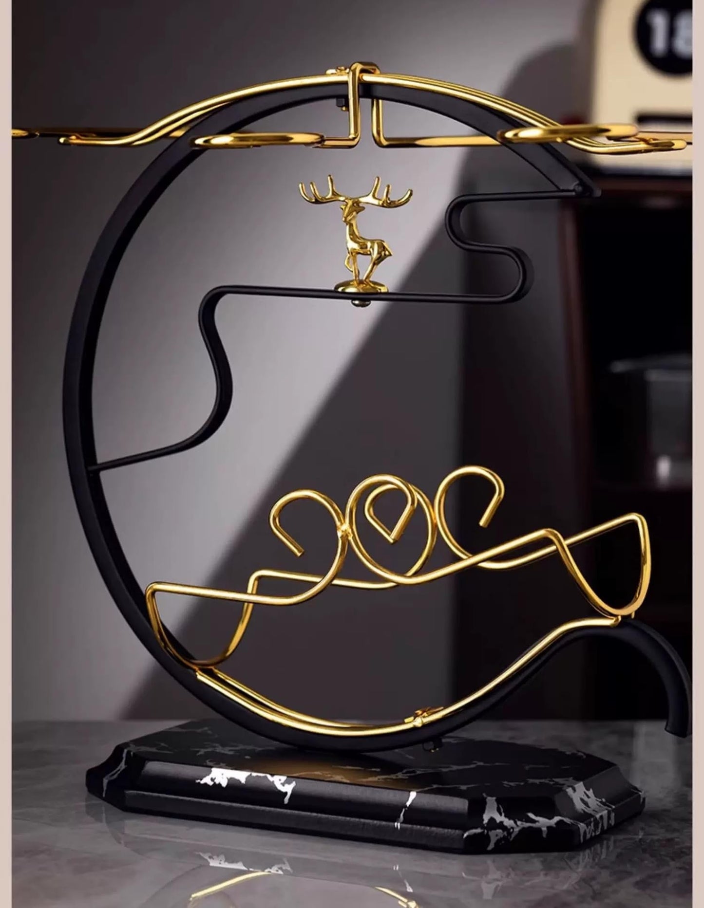 Homya Wine Rack—Countertop Wine Glass and Bottle Holder, Glass Storage Rack, Wrought Iron Storage Rack, Deer Design (6 Wine Glasses + 1 Bottle), Premium Wine Rack