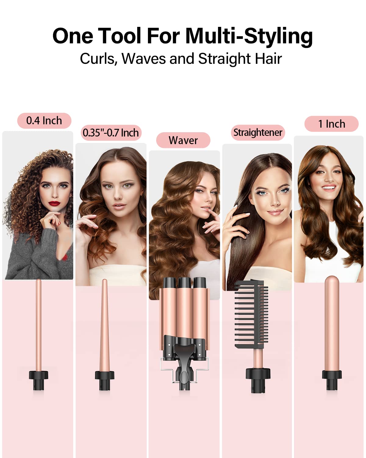 BESTOPE PRO Waver Curling Iron - 3 Barrel Hair Crimper Iron, 5 in 1 Curling Wand Set, Fast Heating Up Hair Wand with 2 Clips, Crimper Wand Curler for All Hair Type, Storage Bag & Heat Protective Glove