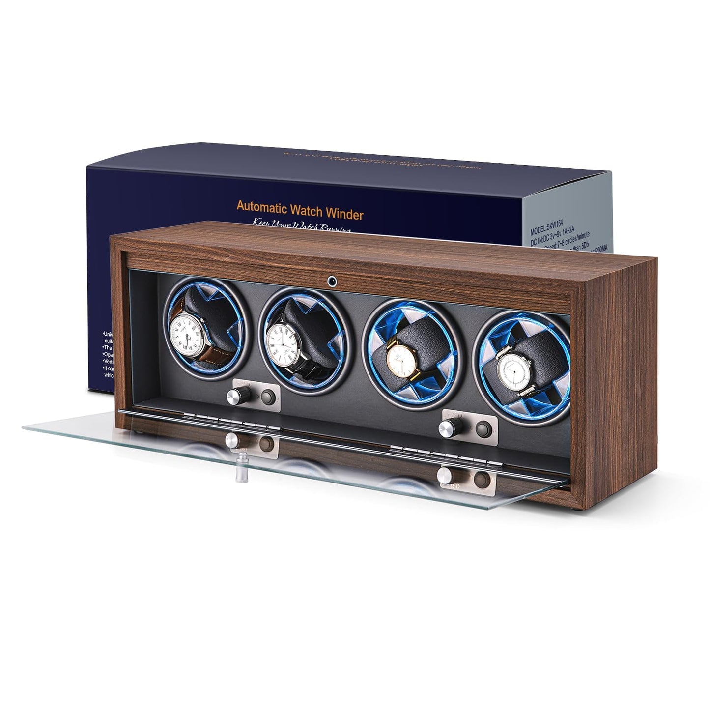 LALAHOO Watch Winder for Automatic Watches, Ultra Quiet Motor for 4 Watches with LED Lights, Automatic Watch Winder with 4 Rotation Modes