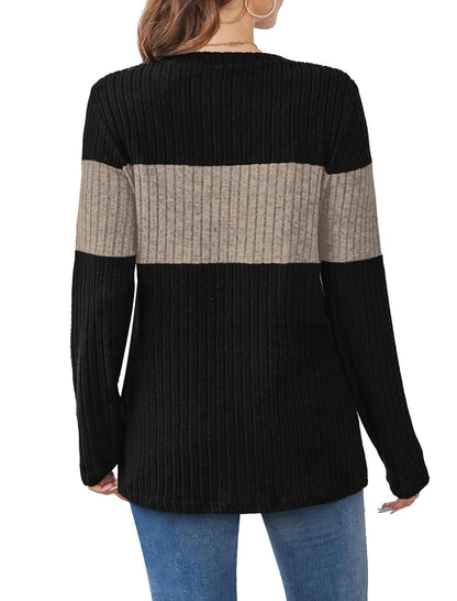 WIHOLL Womens Sweaters Trendy Color Block Tops Long Sleeve Shirts Fall Outfits Early Fall Fashion 2025 Winter Clothing